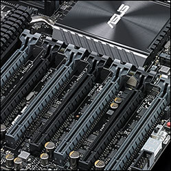 Close-up of the PCIe x16 slots on the ASUS X99-E WS